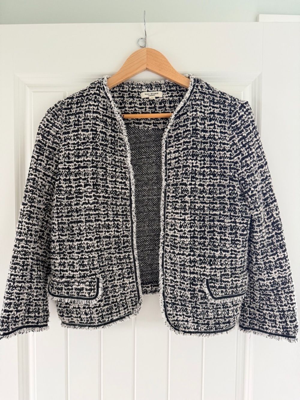 Max Studio Black and White Tweed Open-Front Jacket
